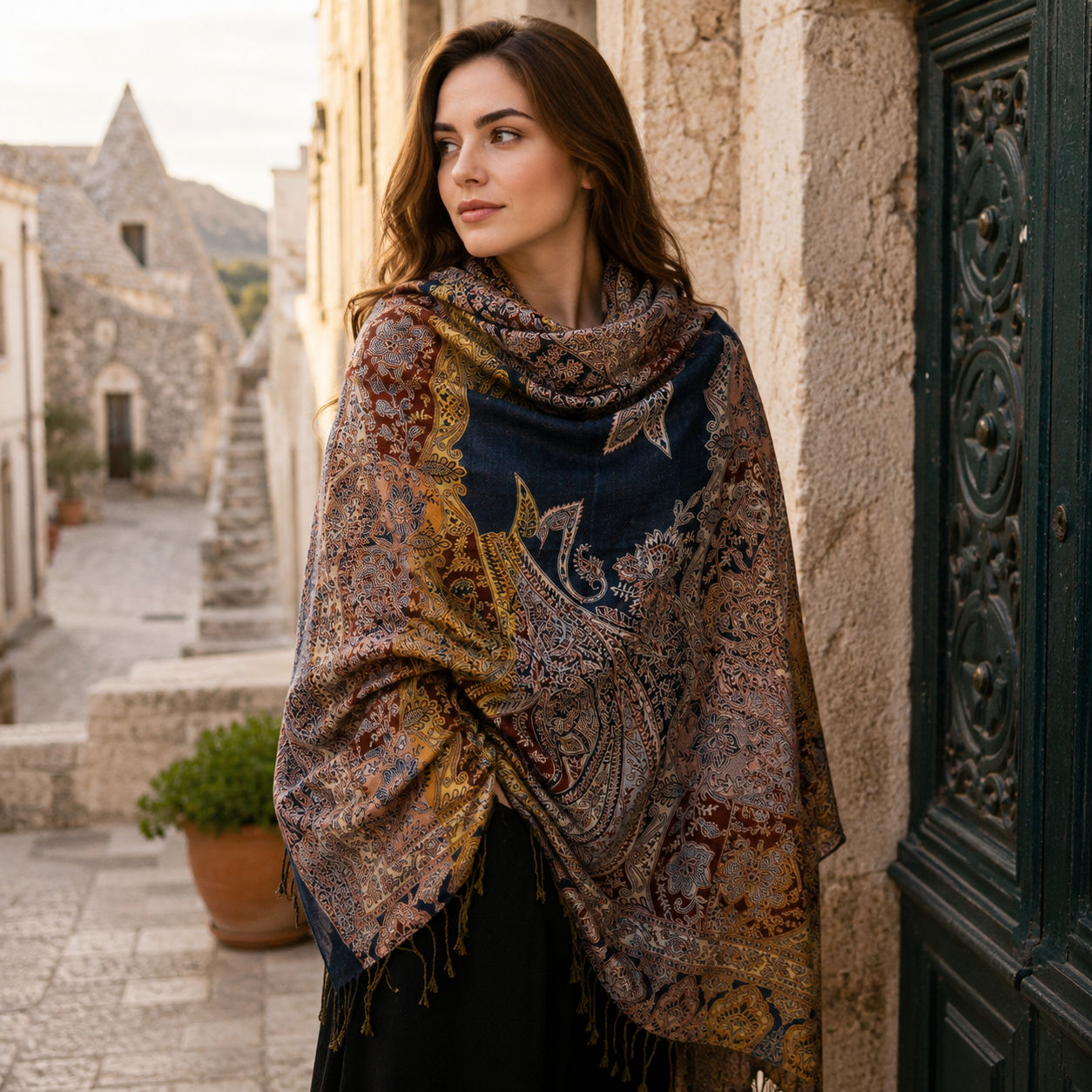 Multi Warp Wool Shawl Stole